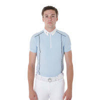 Polo de concours Homme Manches Courtes avec Zip Equestro Bleu ciel / noir