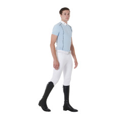 Polo de concours Homme Manches Courtes avec Zip Equestro Bleu ciel / noir