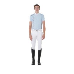 Polo de concours Homme Manches Courtes avec Zip Equestro Bleu ciel / noir