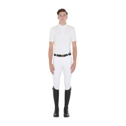Wedstrijdpolo Heren Korte Mouwen met Rits Equestro Wit / geel