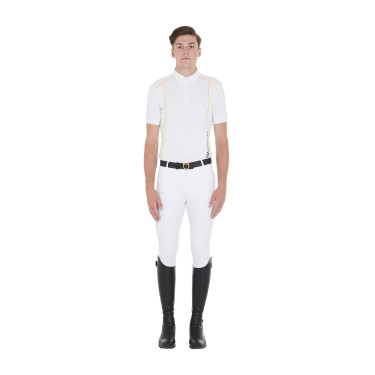Wedstrijdpolo Heren Korte Mouwen met Rits Equestro Wit / geel