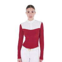 Dames wedstrijdpolo met lange mouwen in technische stof en mesh Equestro Scooter Beige
