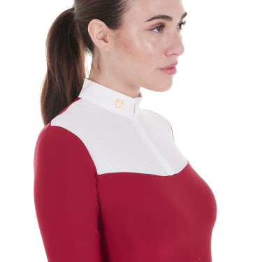 Dames wedstrijdpolo met lange mouwen in technische stof en mesh Equestro Scooter Beige