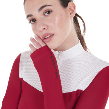 Dames wedstrijdpolo met lange mouwen in technische stof en mesh Equestro Scooter Beige