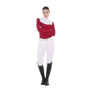 Dames wedstrijdpolo met lange mouwen in technische stof en mesh Equestro Scooter Beige