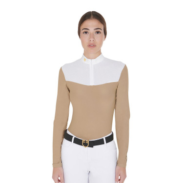 Dames wedstrijdpolo met lange mouwen in technische stof en mesh Equestro Dames wedstrijdpolo met lange mouwen in technische stof en mesh Equestro