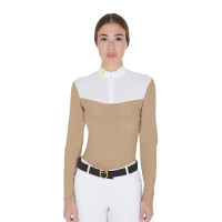 Polo de concours Femme Manches Longues en Tissu Technique et Mesh Equestro Beige