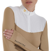 Dames wedstrijdpolo met lange mouwen in technische stof en mesh Equestro Grijze nevel Blauw Dames wedstrijdpolo met lange mouwen in technische stof en mesh Equestro Grijze nevel Blauw