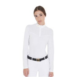 Dames wedstrijdpolo met lange mouwen in technische stof en mesh Equestro Wit Dames wedstrijdpolo met lange mouwen in technische stof en mesh Equestro Wit