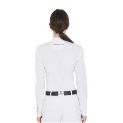 Dames wedstrijdpolo met lange mouwen in technische stof en mesh Equestro Wit Dames wedstrijdpolo met lange mouwen in technische stof en mesh Equestro Wit