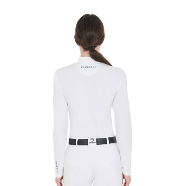 Dames wedstrijdpolo met lange mouwen in technische stof en mesh Equestro Wit Dames wedstrijdpolo met lange mouwen in technische stof en mesh Equestro Wit