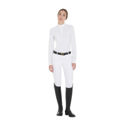 Dames wedstrijdpolo met lange mouwen in technische stof en mesh Equestro Wit Dames wedstrijdpolo met lange mouwen in technische stof en mesh Equestro Wit