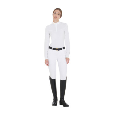 Dames wedstrijdpolo met lange mouwen in technische stof en mesh Equestro Wit Dames wedstrijdpolo met lange mouwen in technische stof en mesh Equestro Wit