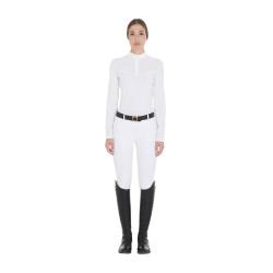 Dames wedstrijdpolo met lange mouwen in technische stof en mesh Equestro Wit Dames wedstrijdpolo met lange mouwen in technische stof en mesh Equestro Wit