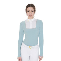 Polo de concours Femme Manches Longues avec Boutons Equestro Brume grise Bleu Polo de concours Femme Manches Longues avec Boutons Equestro Brume grise Bleu