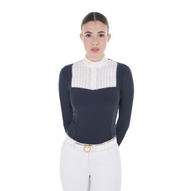 Polo de concours Femme Manches Longues avec Strass Equestro Marine blazer Bleu marine