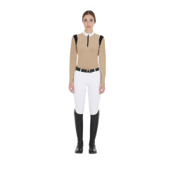Polo de concours Femme Manches Longues en Tissu Technique Equestro Beige Polo de concours Femme Manches Longues en Tissu Technique Equestro Beige