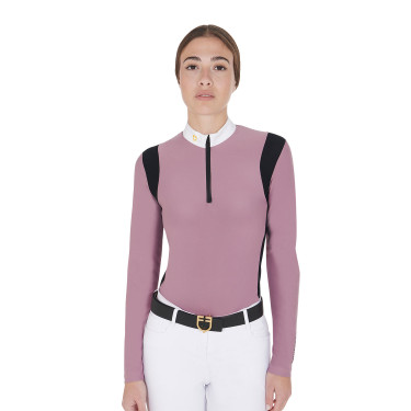 Polo de concours Femme Manches Longues en Tissu Technique Equestro Rose