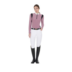 Polo de concours Femme Manches Longues en Tissu Technique Equestro Rose