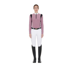 Polo de concours Femme Manches Longues en Tissu Technique Equestro Rose