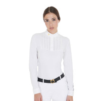 Polo de concours Femme Manches Longues avec Plis en Coton Equestro Blanc Polo de concours Femme Manches Longues avec Plis en Coton Equestro Blanc
