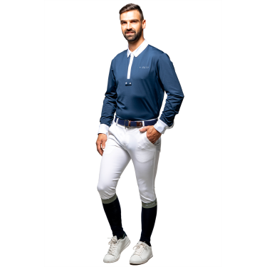 Wedstrijdpolo Flags & Cup heren Wako lange mouwen Marine Marineblauw