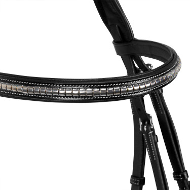 Têtière anglaise en cuir avec clincher en nickel plaqué NP Equestro Noir