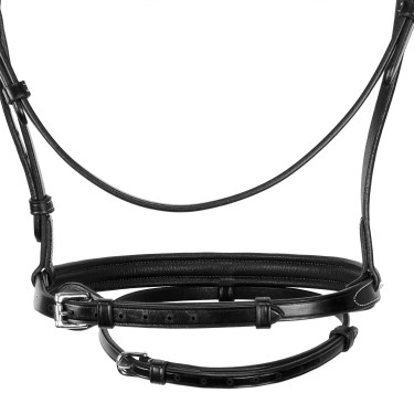 Engelse hoofdband van leer met clincher van nikkel geplateerd NP Equestro Zwart