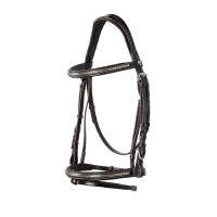 Têtière anglaise en cuir avec clincher en nickel plaqué NP Equestro Marron foncé Têtière anglaise en cuir avec clincher en nickel plaqué NP Equestro Marron foncé