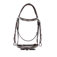 Engelse hoofdband van leer met clincher van nikkel geplateerd NP Equestro Donkerbruin Engelse hoofdband van leer met clincher van nikkel geplateerd NP Equestro Donkerbruin