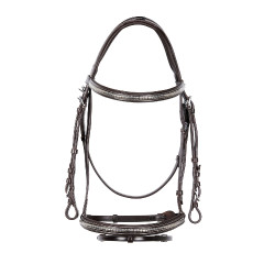 Têtière anglaise en cuir avec clincher en nickel plaqué NP Equestro Marron foncé Têtière anglaise en cuir avec clincher en nickel plaqué NP Equestro Marron foncé