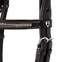 Têtière anglaise en cuir avec clincher en nickel plaqué NP Equestro Marron foncé Têtière anglaise en cuir avec clincher en nickel plaqué NP Equestro Marron foncé