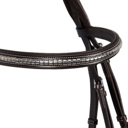 Têtière anglaise en cuir avec clincher en nickel plaqué NP Equestro Marron foncé Têtière anglaise en cuir avec clincher en nickel plaqué NP Equestro Marron foncé