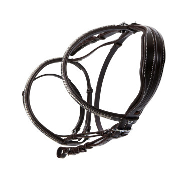 Têtière anglaise en cuir avec clincher en nickel plaqué NP Equestro Têtière anglaise en cuir avec clincher en nickel plaqué NP Equestro