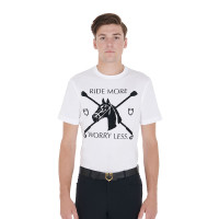 Heren T-shirt met aansluitende snit en paardenprint Equestro Wit