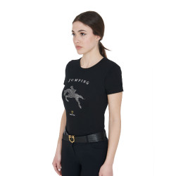 Slim fit dames-T-shirt springen met strass Equestro Zwart