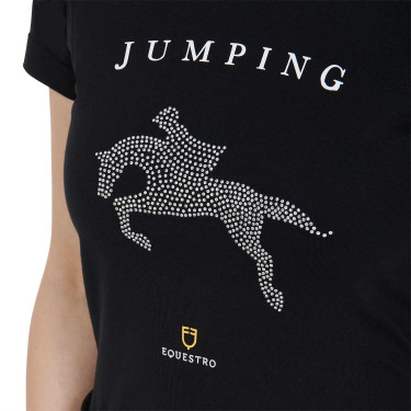 Slim fit dames-T-shirt springen met strass Equestro Zwart