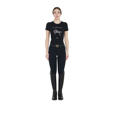 Slim fit dames-T-shirt springen met strass Equestro Zwart