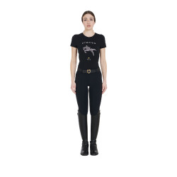 T-shirt femme slim fit saut d'obstacles avec strass Equestro Noir T-shirt femme slim fit saut d'obstacles avec strass Equestro Noir