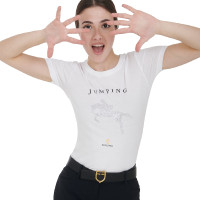 T-shirt femme slim fit saut d'obstacles avec strass Equestro Blanc