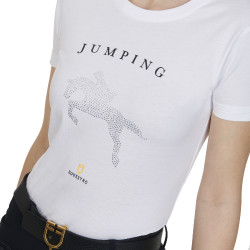 T-shirt femme slim fit saut d'obstacles avec strass Equestro Blanc