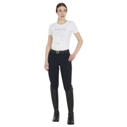 T-shirt femme slim fit saut d'obstacles avec strass Equestro Blanc
