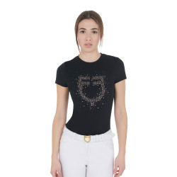 Slim fit dames-T-shirt roze met strass Equestro Zwart