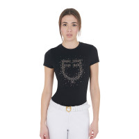 T-shirt femme slim fit rose avec strass Equestro Noir T-shirt femme slim fit rose avec strass Equestro Noir