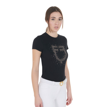 T-shirt femme slim fit rose avec strass Equestro Noir T-shirt femme slim fit rose avec strass Equestro Noir