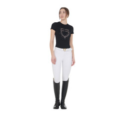 T-shirt femme slim fit rose avec strass Equestro Noir T-shirt femme slim fit rose avec strass Equestro Noir