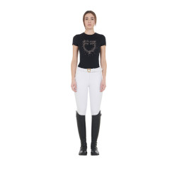 T-shirt femme slim fit rose avec strass Equestro Noir T-shirt femme slim fit rose avec strass Equestro Noir