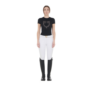 T-shirt femme slim fit rose avec strass Equestro Noir T-shirt femme slim fit rose avec strass Equestro Noir