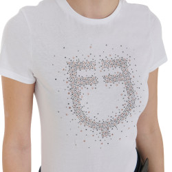 T-shirt femme slim fit rose avec strass Equestro Blanc