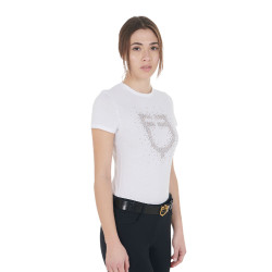 T-shirt femme slim fit rose avec strass Equestro Blanc